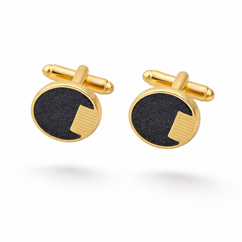 The Regent Street Eclipse | Round Geometric Gold & Black Cufflinks