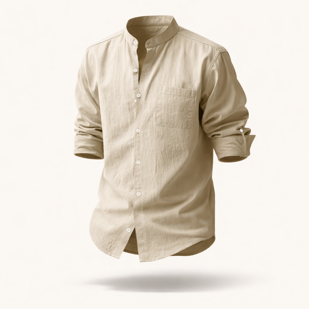 The Knightsbridge Minimalist | Premium Stand Collar Linen-Blend Shirt