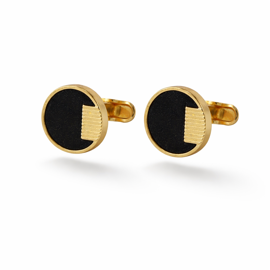 The Regent Street Eclipse | Round Geometric Gold & Black Cufflinks