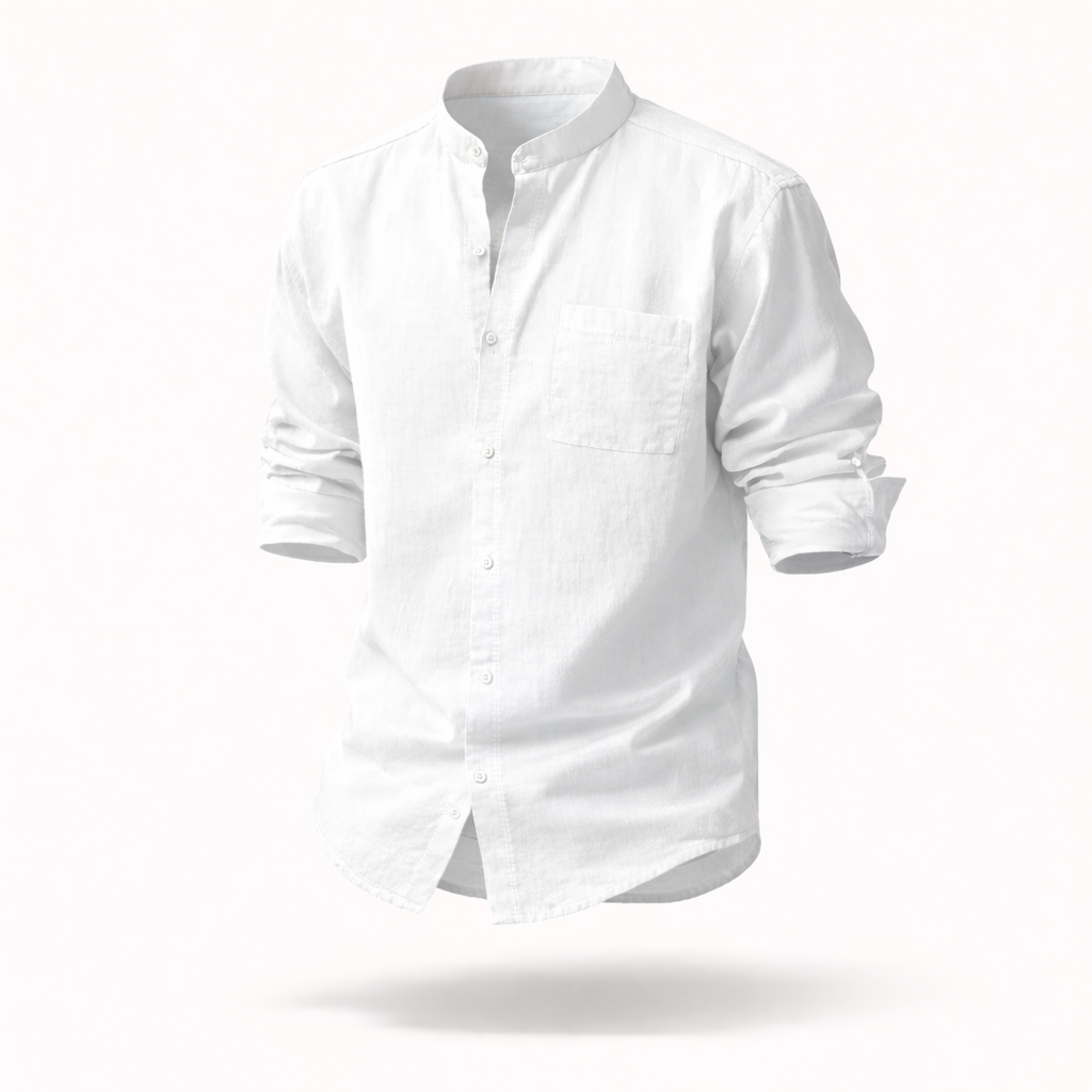 The Knightsbridge Minimalist | Premium Stand Collar Linen-Blend Shirt