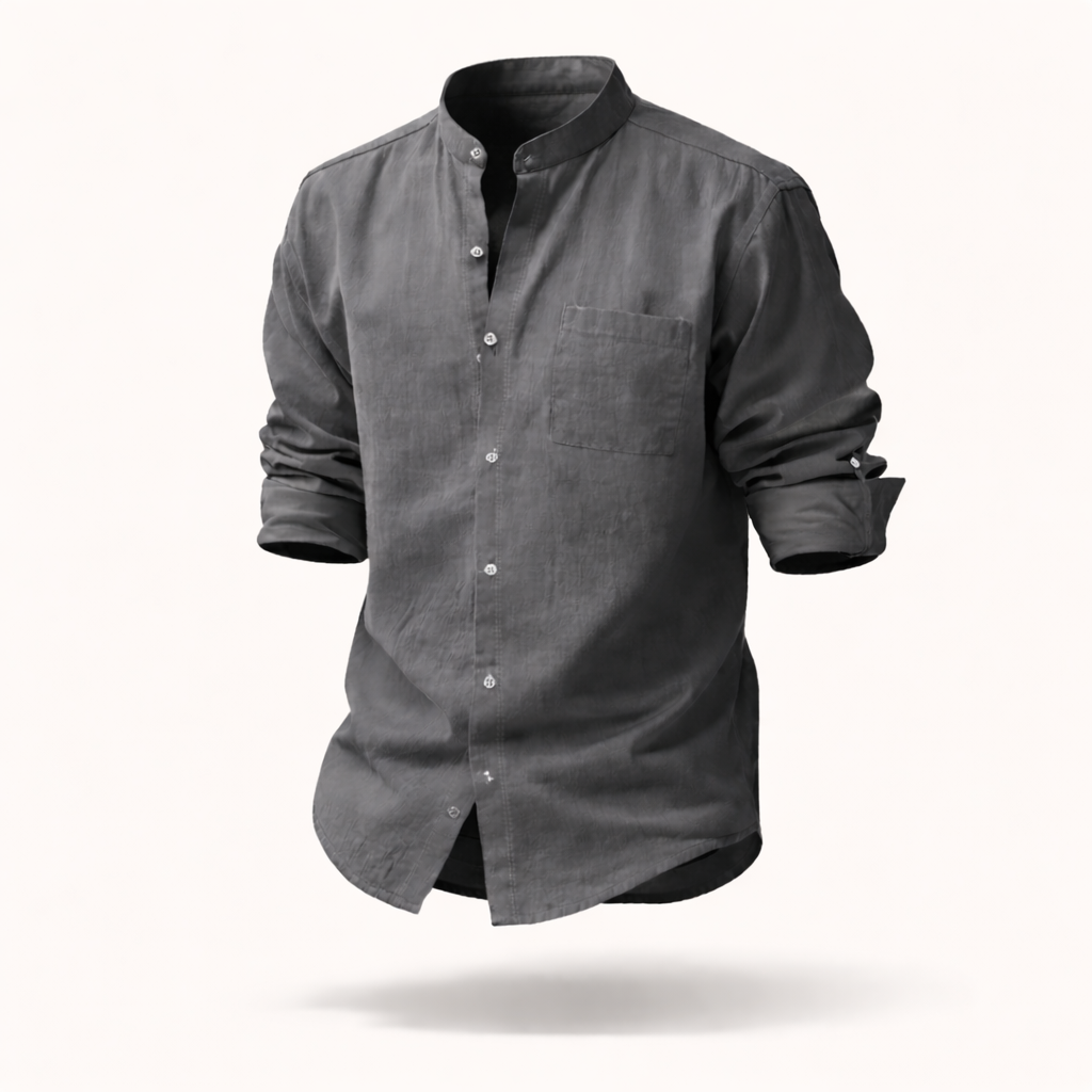 The Knightsbridge Minimalist | Premium Stand Collar Linen-Blend Shirt