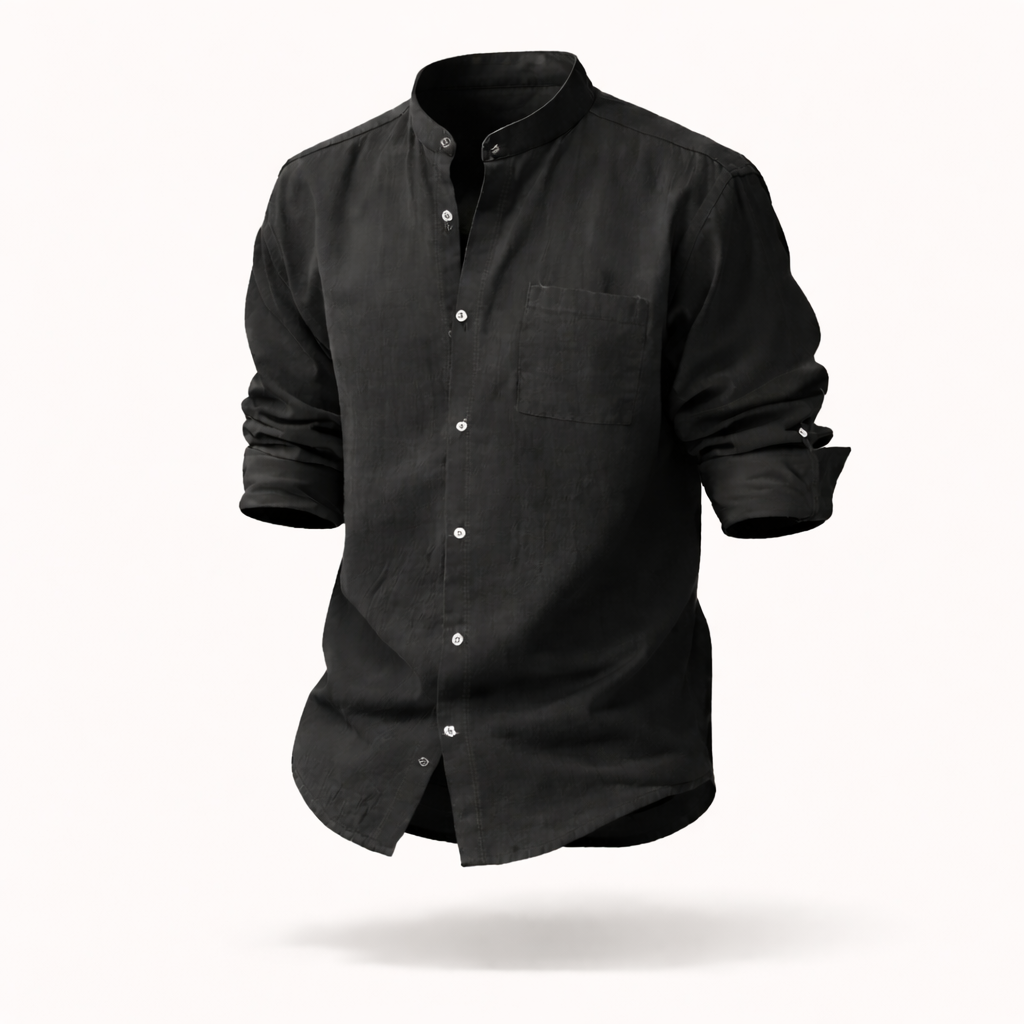 The Knightsbridge Minimalist | Premium Stand Collar Linen-Blend Shirt